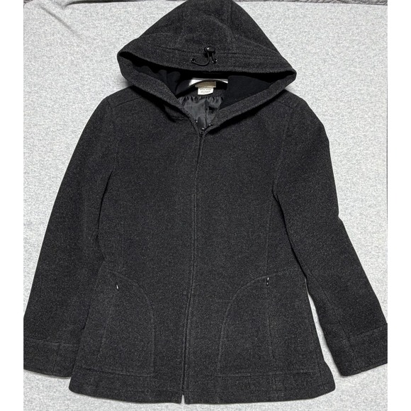 St. John's Bay Jackets & Blazers - St Johns Bay Womens Charcoal Gray Wool Blend Hooded Zip Jacket Medium